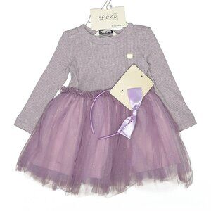 Le Chic Girls Sweet Plums Sparkle Tulle Gown With Matching Headband - Size 18M